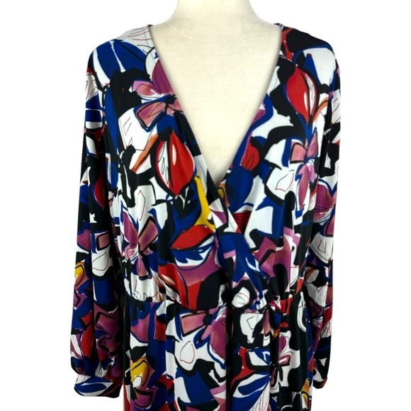 Eloquii Kimono Maxi Faux Wrap Dress Hawaiian Floral Long Sleeve Plus Size 18 - Picture 3 of 16